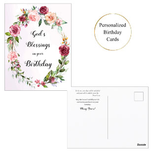 Red Pink Roses Wreath Orthodox Christian Birthday  Postcard