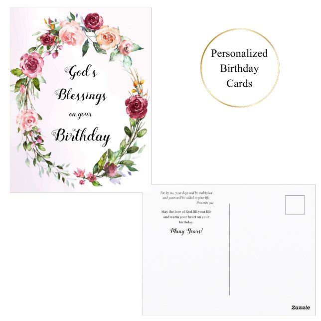 Red Pink Roses Wreath Orthodox Christian Birthday  Postcard (Creator Uploaded)