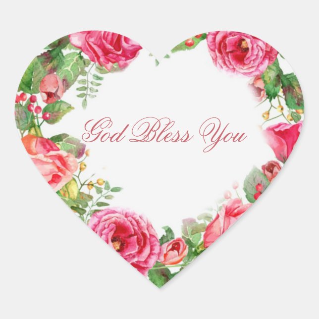 Red Pink Roses Wreath Spring Flowers Green Leaves Heart Sticker (Front)