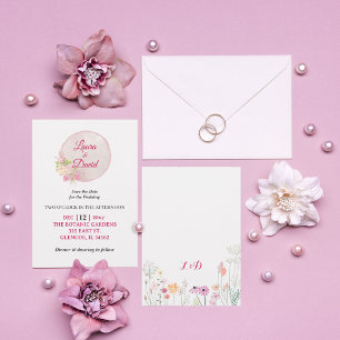 Red Pink Roses Wreath Wedding Invitation