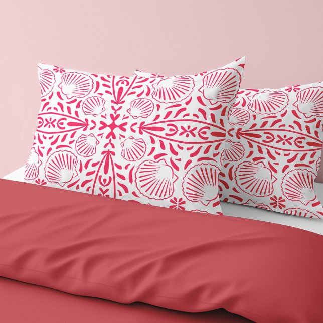 Red Pink Sheashells Coral Modern Bold Beach House Pillowcase (Red Pink Sheashells Coral Modern Bold Beach House Pillow Case)