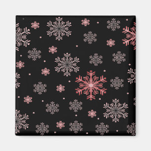 Red/Pink Snowflakes on Black Winter Season Magnet