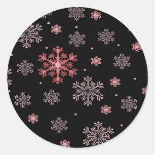 Red/Pink Snowflakes on Black - Winter Stickers