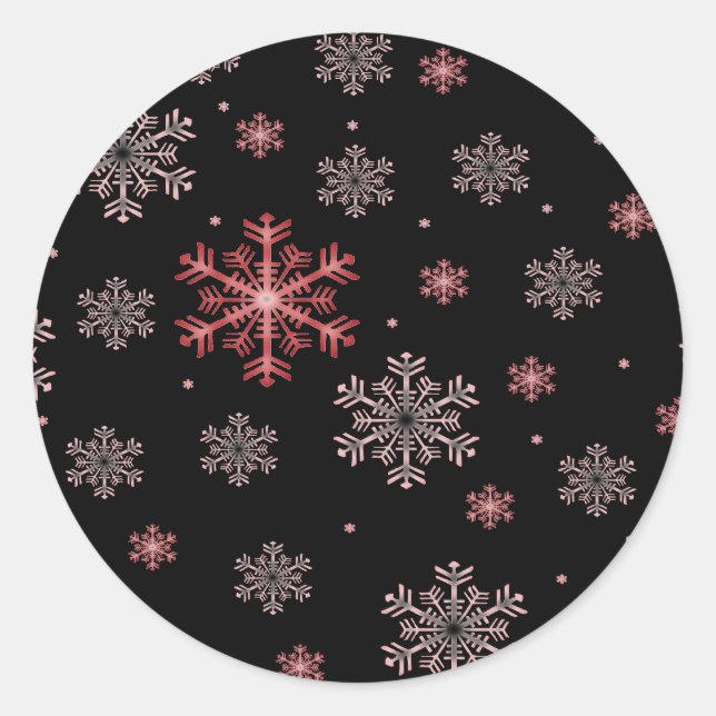 Red/Pink Snowflakes on Black - Winter Stickers (Front)
