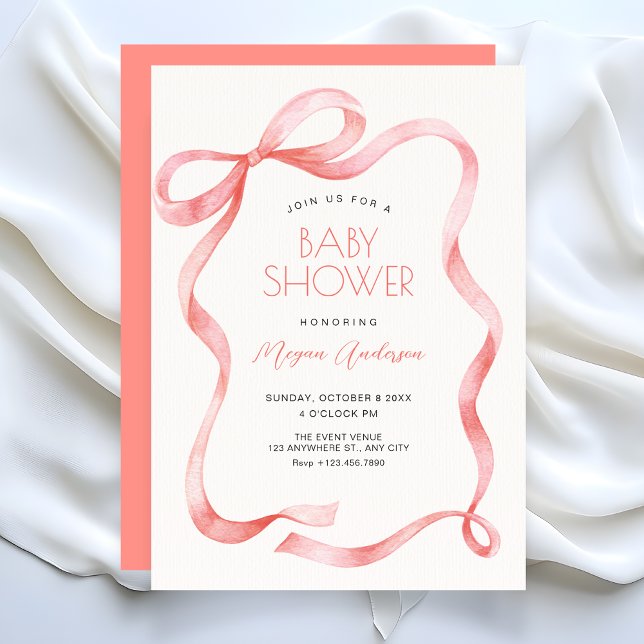 Red pink soft ribbon bow invitation (Creator Uploaded)