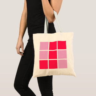 Red pink squares geometric tote bag