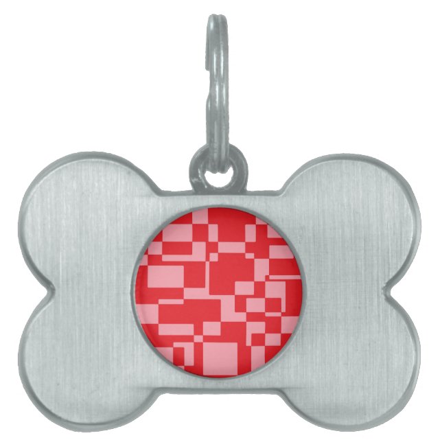Red-pink squares pet name tag (Front)