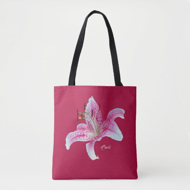 Red Pink Stargazer Lily All-Over_Print Tote Bag (Front)
