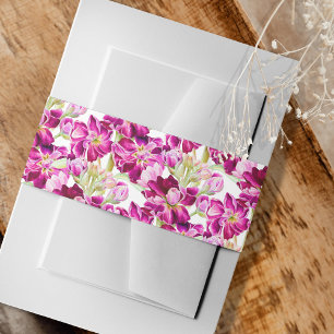 Red pink stock floral watercolor wedding  invitation belly band