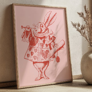 Red& Pink Storybook Vintage Rabbit Illustration Poster