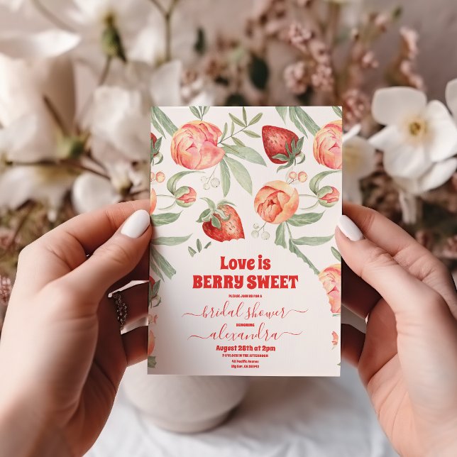 Red Pink Strawberry Berry Bridal Shower  Invitation (Creator Uploaded)