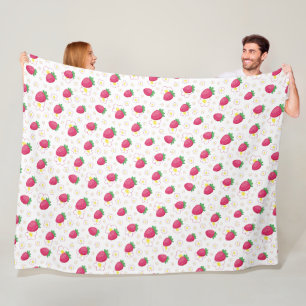 Red Pink Strawberry Pattern Cute Flowers Fleece Blanket