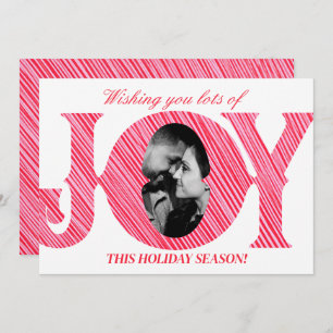 Red & Pink Stripe Holiday JOY Photo Christmas Card
