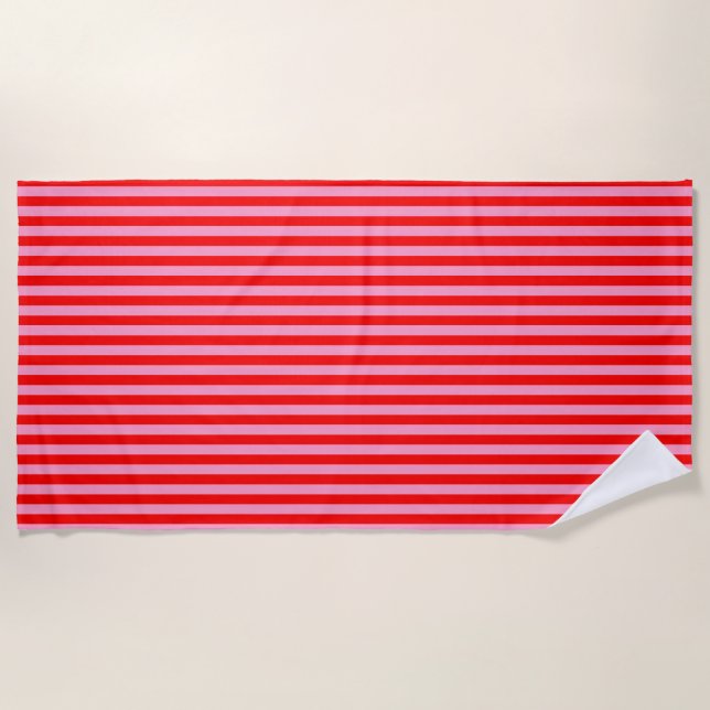 RED PINK STRIPED - vertical - Beach Towel (Front)