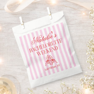 Red Pink Stripes Bachelorette Weekend Party Favour Bags