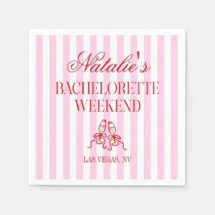 Red Pink Stripes Bachelorette Weekend Party Napkin