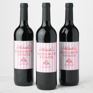 Red Pink Stripes Bachelorette Weekend Party Wine Label