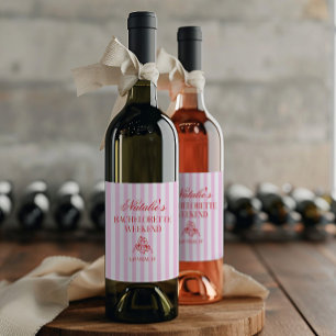 Red Pink Stripes Bachelorette Weekend Party Wine Label