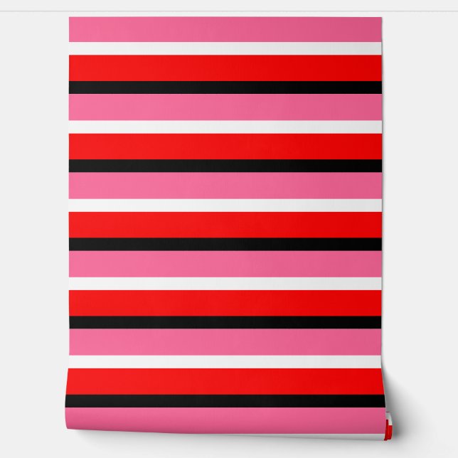 Red Pink Stripes Horizontal Lines Wallpaper (Unrolling)