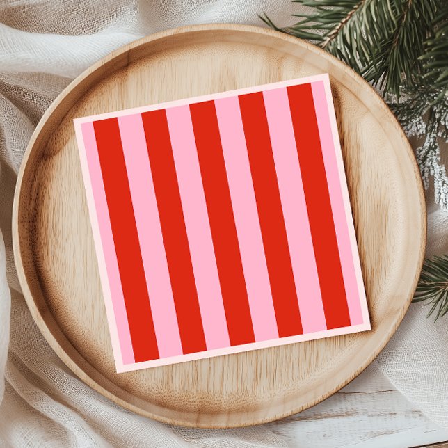 Red Pink Stripes Retro Napkin (Creator Uploaded)