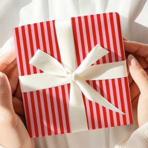 Red Pink Stripes Retro Wrapping Paper