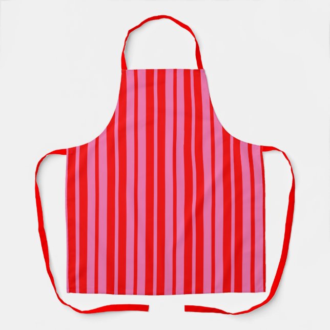 Red Pink Stylish Stripes Pattern Design  Apron (Front)