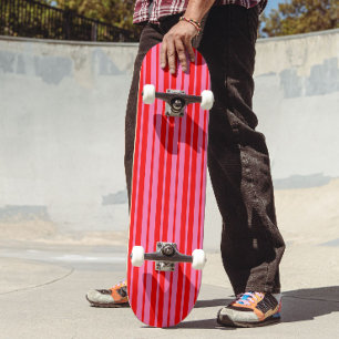 Red Pink Stylish Stripes Pattern Design  Skateboard