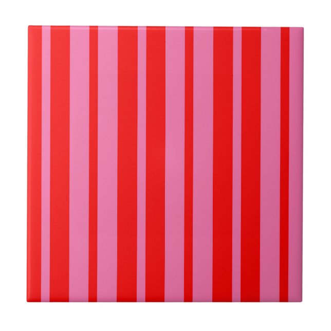 Red Pink Stylish Stripes Pattern Design  Tile (Front)