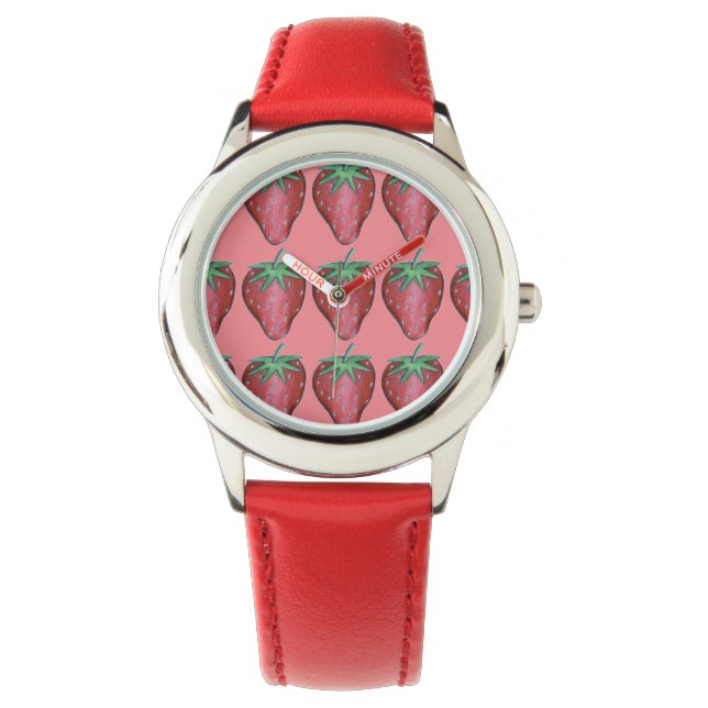 Red Pink Sweet Strawberry Strawberries Berry Fruit Watch (Front)