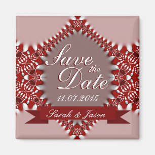 Red Pink the Date Wedding Magnet