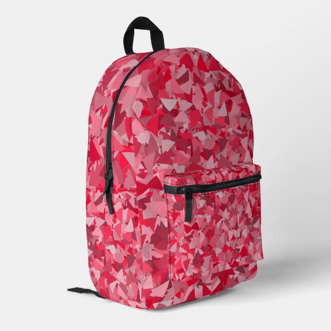 Red Pink Triangle Pattern Printed Backpack (Back Corner Left)