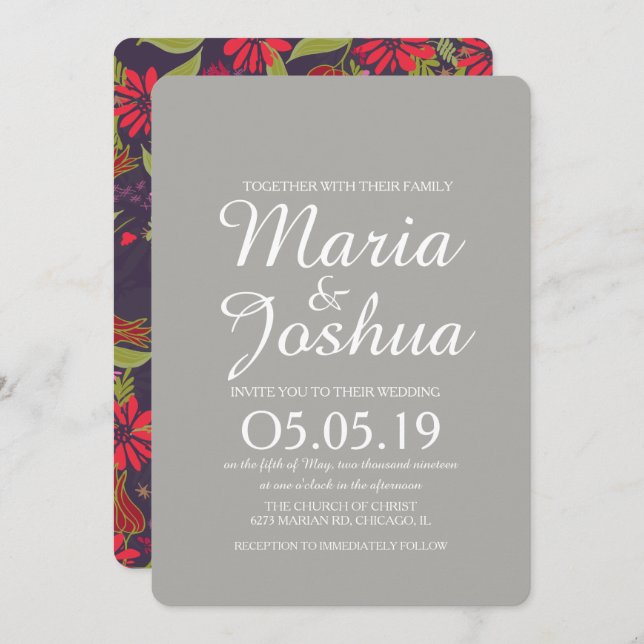 Red Pink Tulip Daisy Rose Mix Pattern Wedding Invitation (Front/Back)