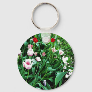 Red & Pink Tulips Pictures Key Ring