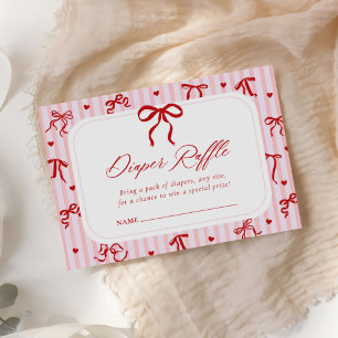 Red Pink Valentine Baby Shower Diaper Raffle Enclosure Card