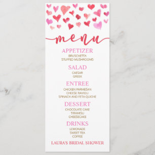 Red Pink Valentine Bridal Shower Food Menu