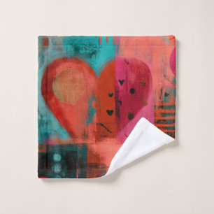 Red Pink Valentine Graffiti Split Heart Bath Towel Set