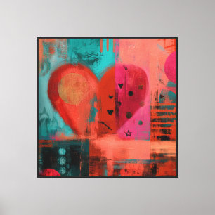 Red Pink Valentine Graffiti Split Heart Canvas Print
