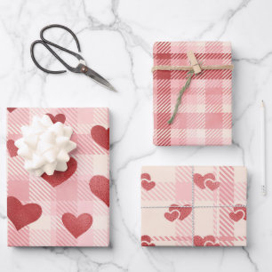 Red & Pink Valentine Hearts Wrapping Paper Sheets
