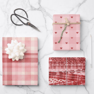 Red & Pink Valentine Hearts Wrapping Paper Sheets