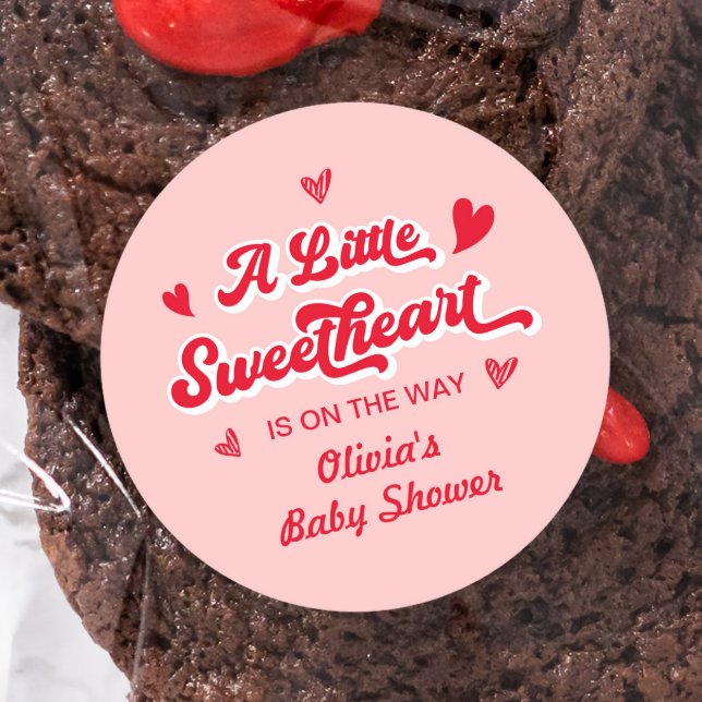 Red Pink Valentine Sweetheart  Baby Shower Favour Classic Round Sticker (Creator Uploaded)