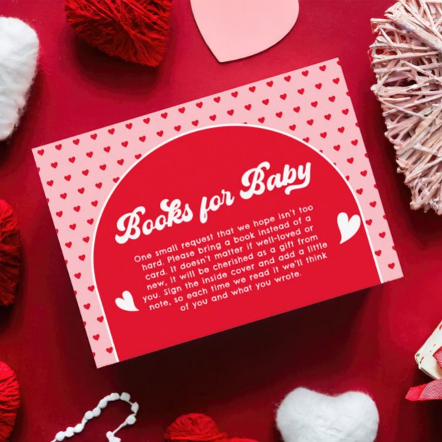 Red Pink Valentines Baby Shower Books for Baby Enclosure Card (Creator Uploaded)