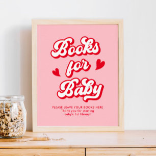 Red Pink Valentines Baby Shower Books for Baby Poster