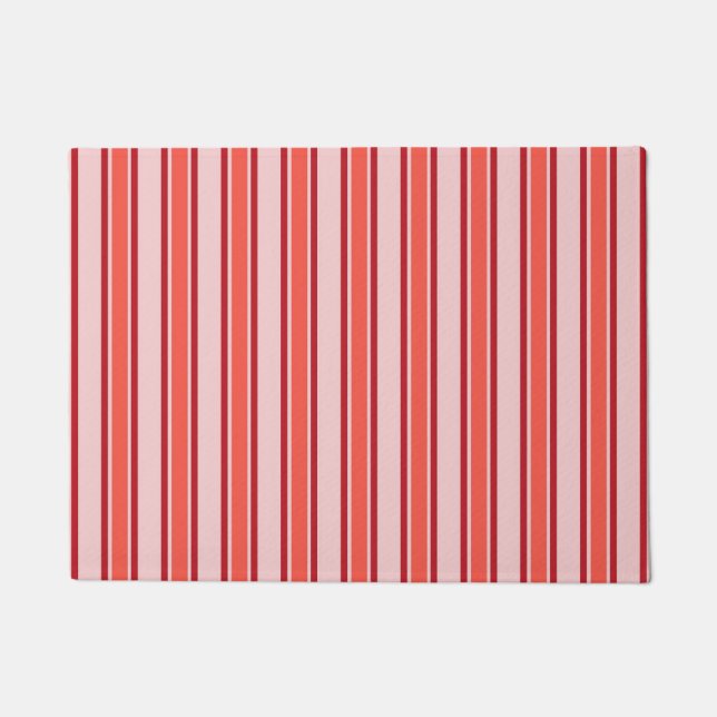 Red Pink Vertical Stripe Pattern Doormat (Front)