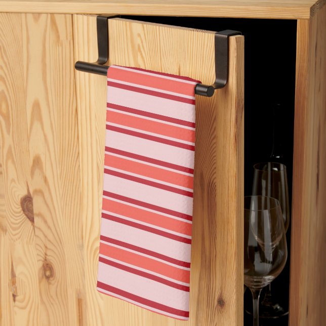 Red Pink Vertical Stripe Pattern Tea Towel (Thirds Fold)