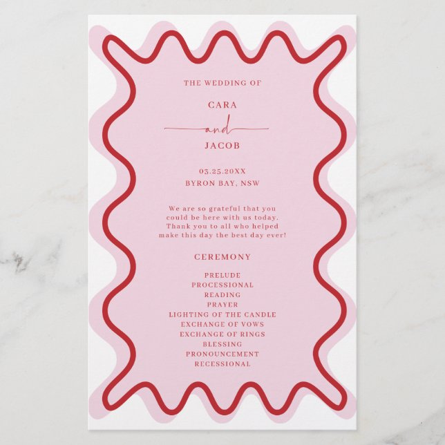 Red Pink Vibrant Wavy Border Ceremony Program (Front)