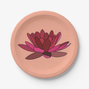 Red Pink Water Lily Party Paper Plate
