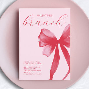 Red Pink Watercolor Bow Galentine’s Friends Brunch Invitation