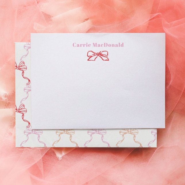 Red Pink Watercolor Bows Personalised Stationery Card (Watercolor red and pink painted bows personalized stationery note cards.)