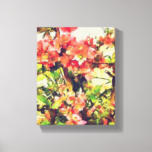 Red Pink Watercolor Floral Pattern 1 Canvas Print (Front)