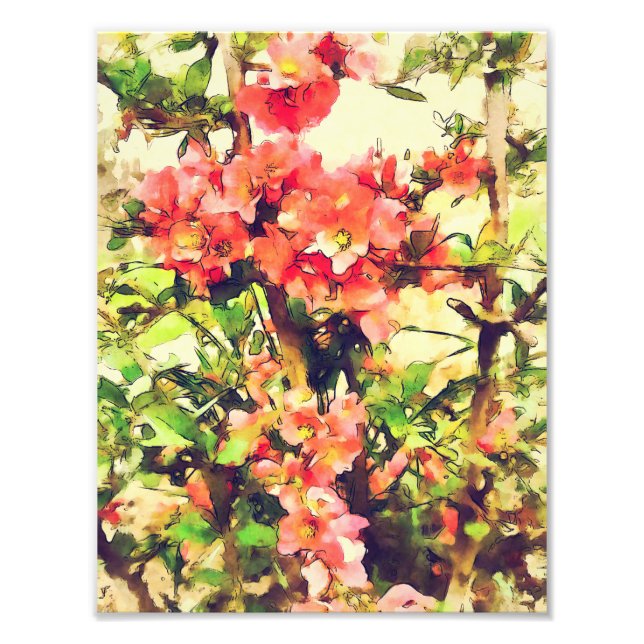 Red Pink Watercolor Floral Pattern 1 Photo Print (Front)